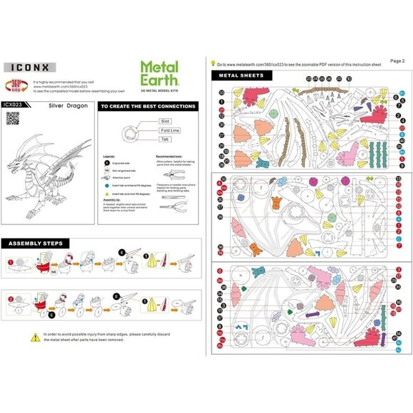 Fascinations Metal Earth Silver Dragon Model Kit Steel Model ICX023 - Picture 8 of 8